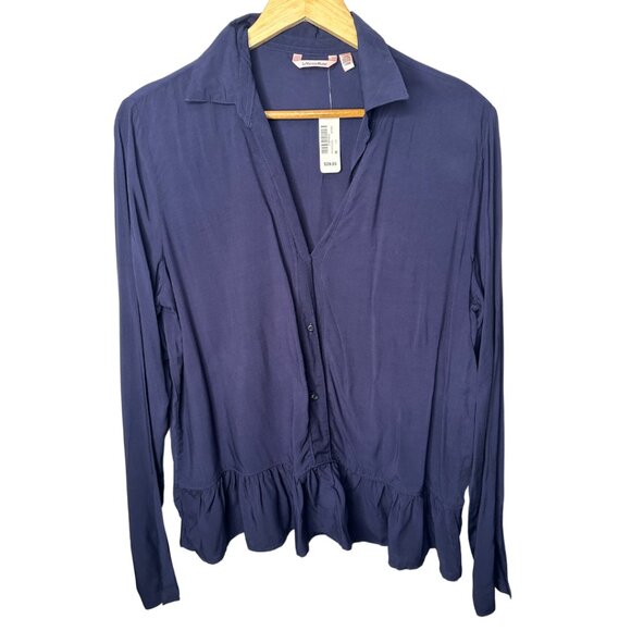 La Vie En Rose Tops - NEW! La Vie en Rose Blue Button Up Long Sleeve Ruffle Trim Top Size Medium